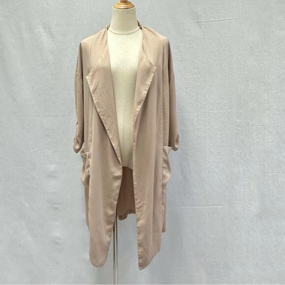 Philosophy beige open cascade waterfall crepe jacket 3/4 sleeve size small - Picture 1 of 12